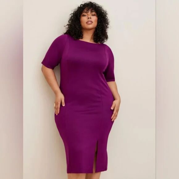 Torrid Midi Studio Cupro Bodycon Dress Plus Size 1X Eggplant Purple Cocktail - Picture 1 of 11